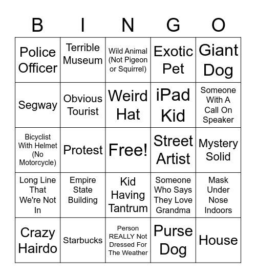 NYC BINGO Card