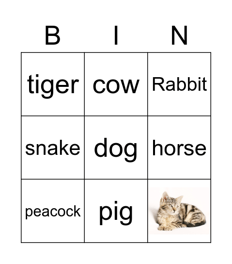 משחק בעלי החיים Bingo Card