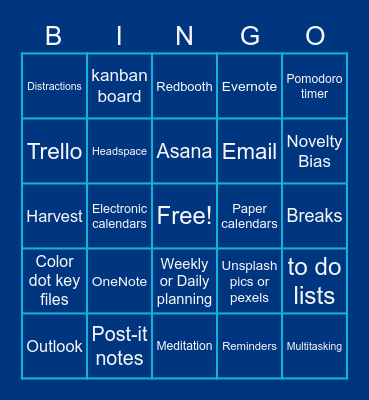 PM Tangible Organizational Tips Bingo Card