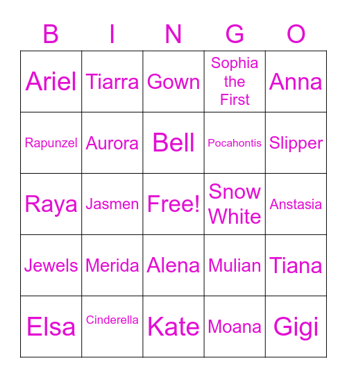 Princess Gigi Bingo Card