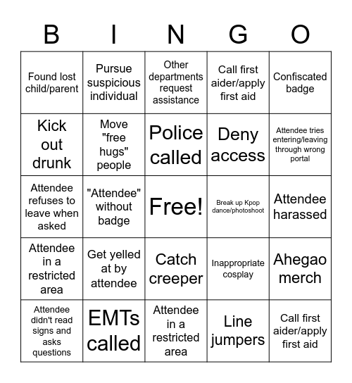 Crowd Control Bingo Card