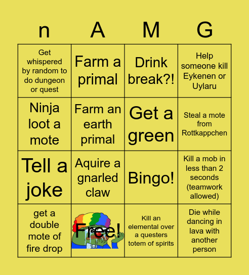Fire nAMGO Bingo Card