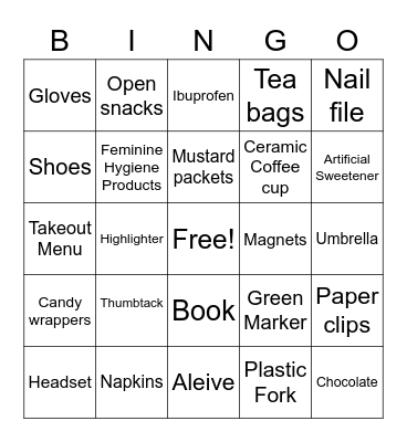 Desk Drawer Bingo Card