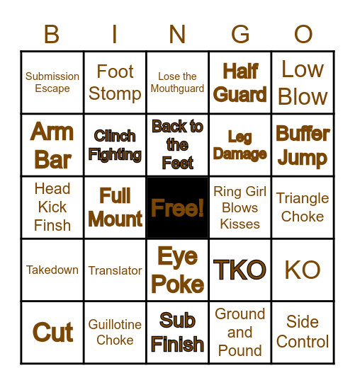 UFC 264 Bingo Card