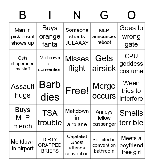 Chris Chan MLP Convention Bingo Card