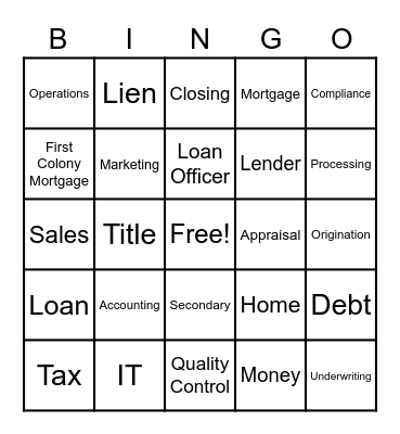 First Colony Mortgage Bingo Card