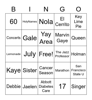 Debbie's Birthday Bingo Card