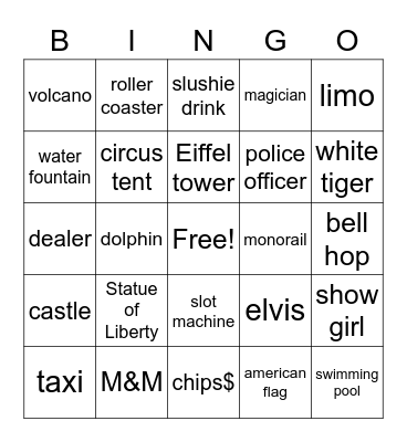 VEGAS KIDS Bingo Card