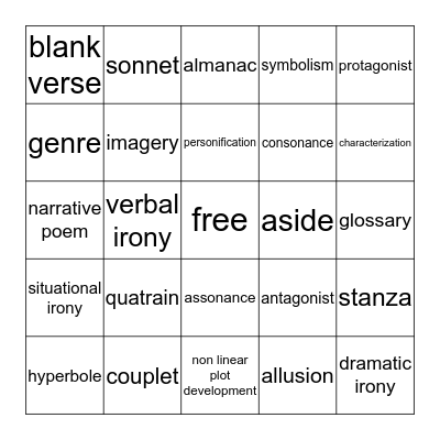 English STAAR Review #4 Bingo Card