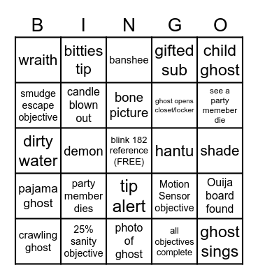 Phasmophobia TheRealGuyJudge Bingo Card
