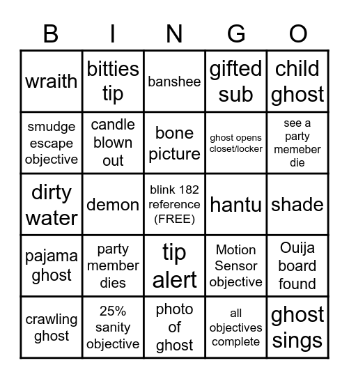 Phasmophobia TheRealGuyJudge Bingo Card