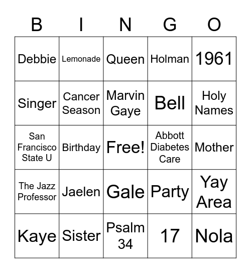 Debbie's Bday Bing #2 Bingo Card