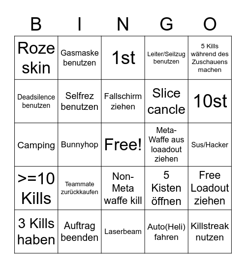 Warzone Bingo Card