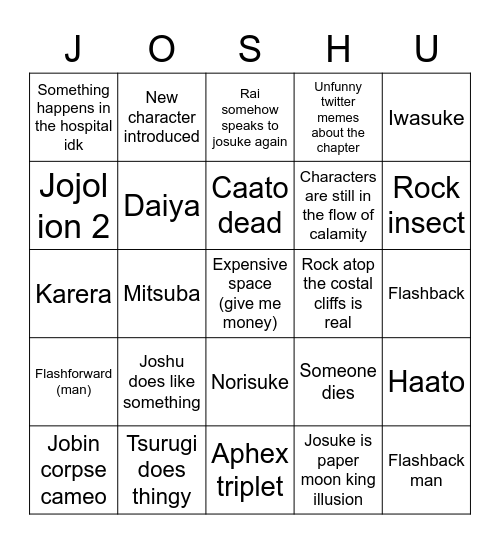 Jojolion 109 bingo eggward edition Bingo Card