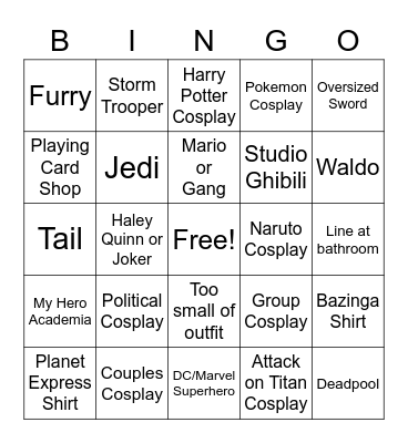 CimicPalooza Bingo Card