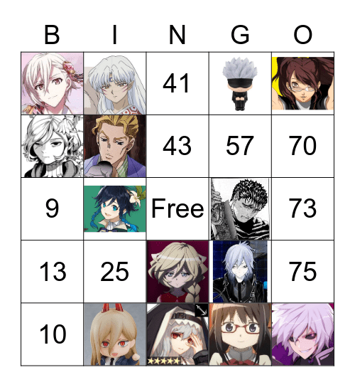 Favorite Character Bingo Card