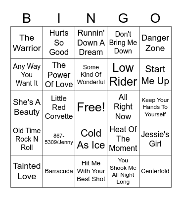 Road Trip Playlist Bingo Card