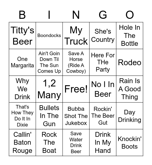 Country Hits Bingo Card