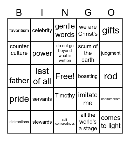 I Corinthians Study: Session 3 Review Bingo Card