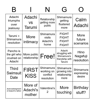 Adashima Bingo Card