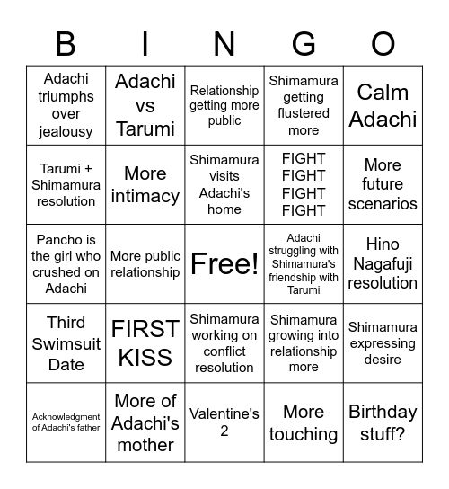 Adashima Bingo Card