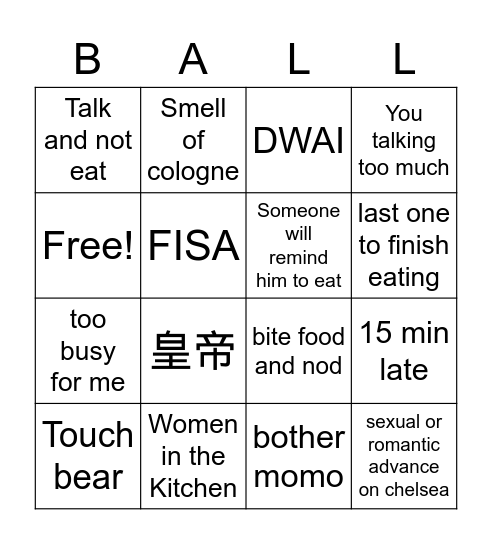 Kenneth Bingo Card