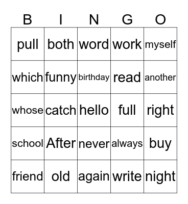 1B Bingo Card
