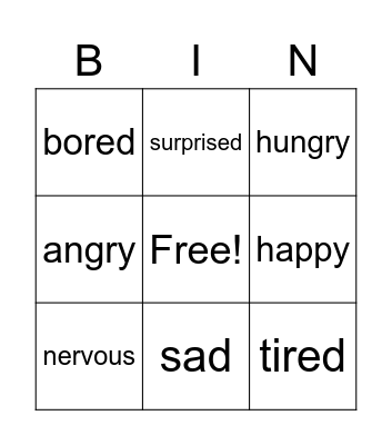 Feelings Bingo Card