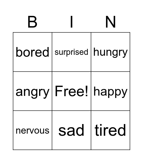 Feelings Bingo Card