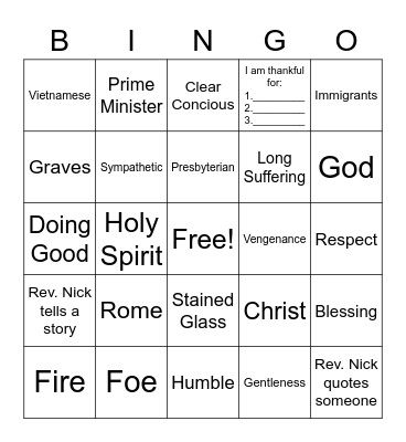 July 11th 2021 Sermon Bingo! Bingo Card