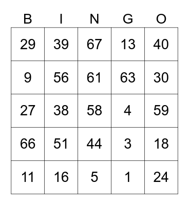 Squiggly Pete ROUND 2 (Numbers) Bingo Card