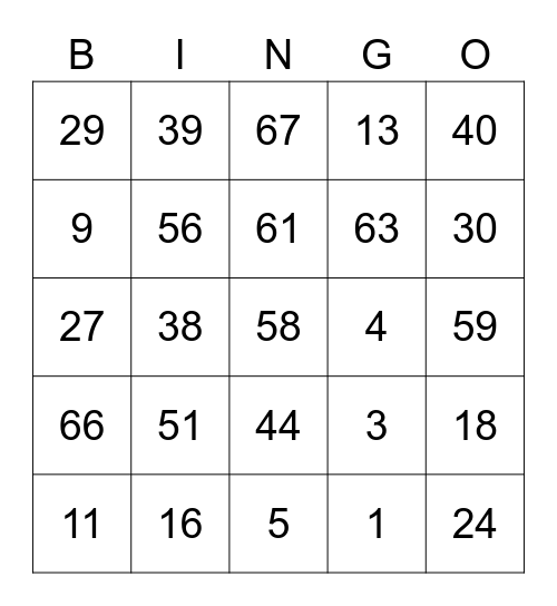 Squiggly Pete ROUND 2 (Numbers) Bingo Card