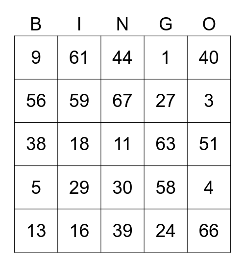 Pete Numbers Round 2 Bingo Card