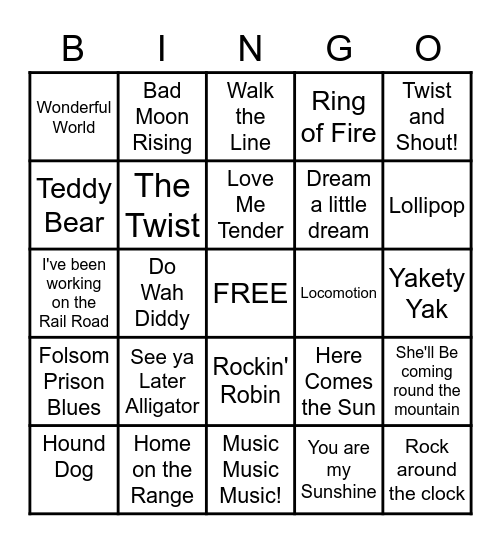 Music BINGO Card