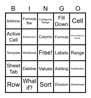 Debbie Bingo Card