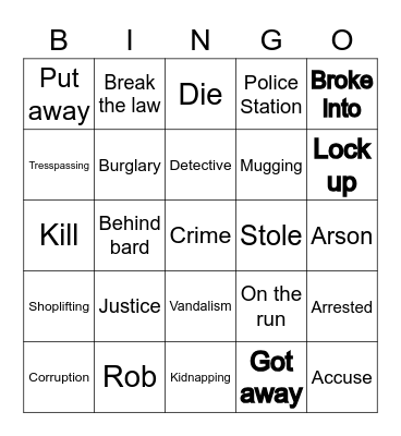 Crime Bingo Card