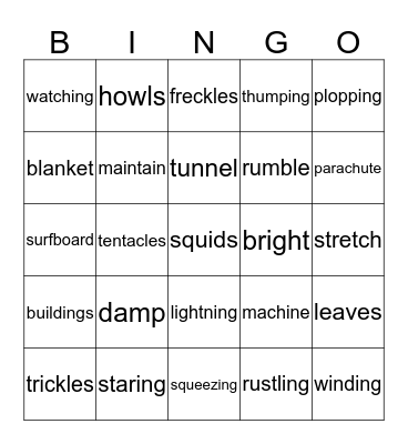 Word Pictures Bingo Card