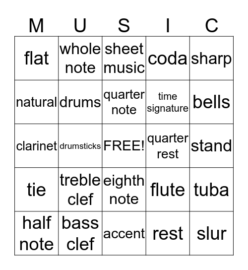 musical bingo Card