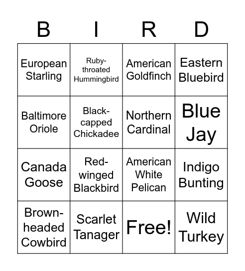 Bird Bingo Card