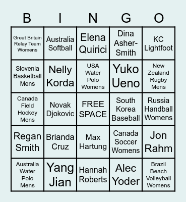 2020 Tokyo Olympics Bingo Card