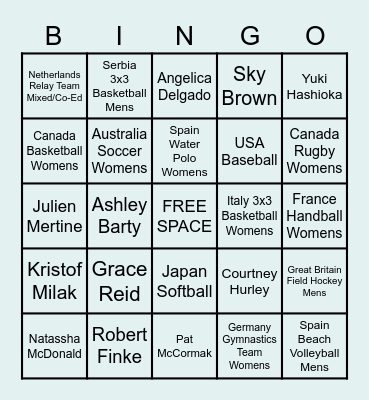 2020 Tokyo Olympics Bingo Card