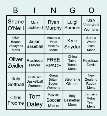 2020 Tokyo Olympics Bingo Card