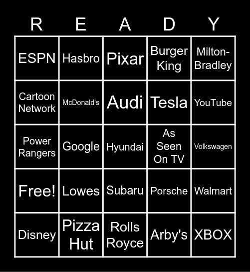 Brand Bingo Card