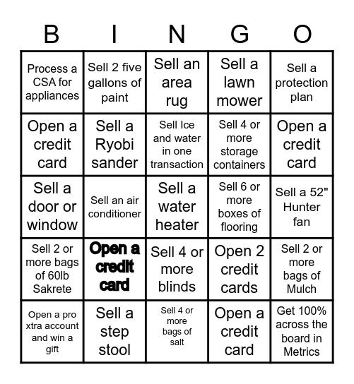 Cashier Bingo!! Bingo Card