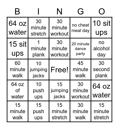 Weekly Challenge Bingo Card