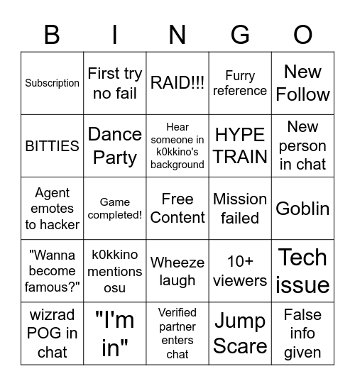 Bingo with Wizrad! Bingo Card