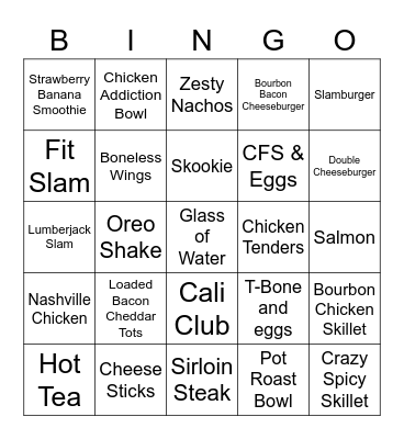 Dennys Bingo Card