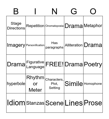 Vocab Bingo Review Bingo Card