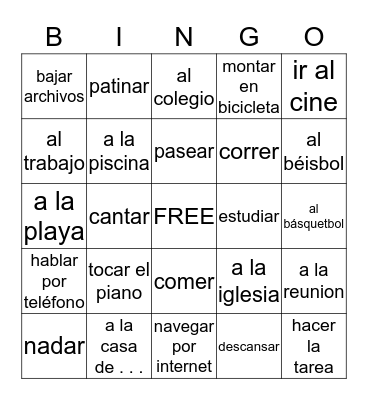 Que te gusta hacer  Bingo Card