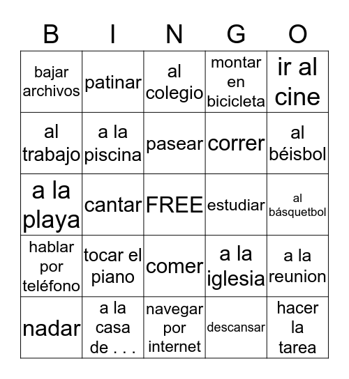 Que te gusta hacer  Bingo Card